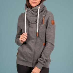 Wanakome Gray Funnel Neck Zip Hoodie with Rope Drawstrings